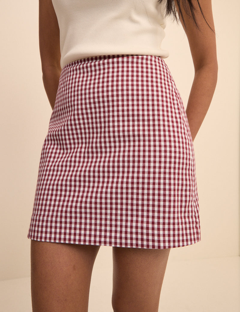 Burgundy Gingham Claudia Mini Skirt