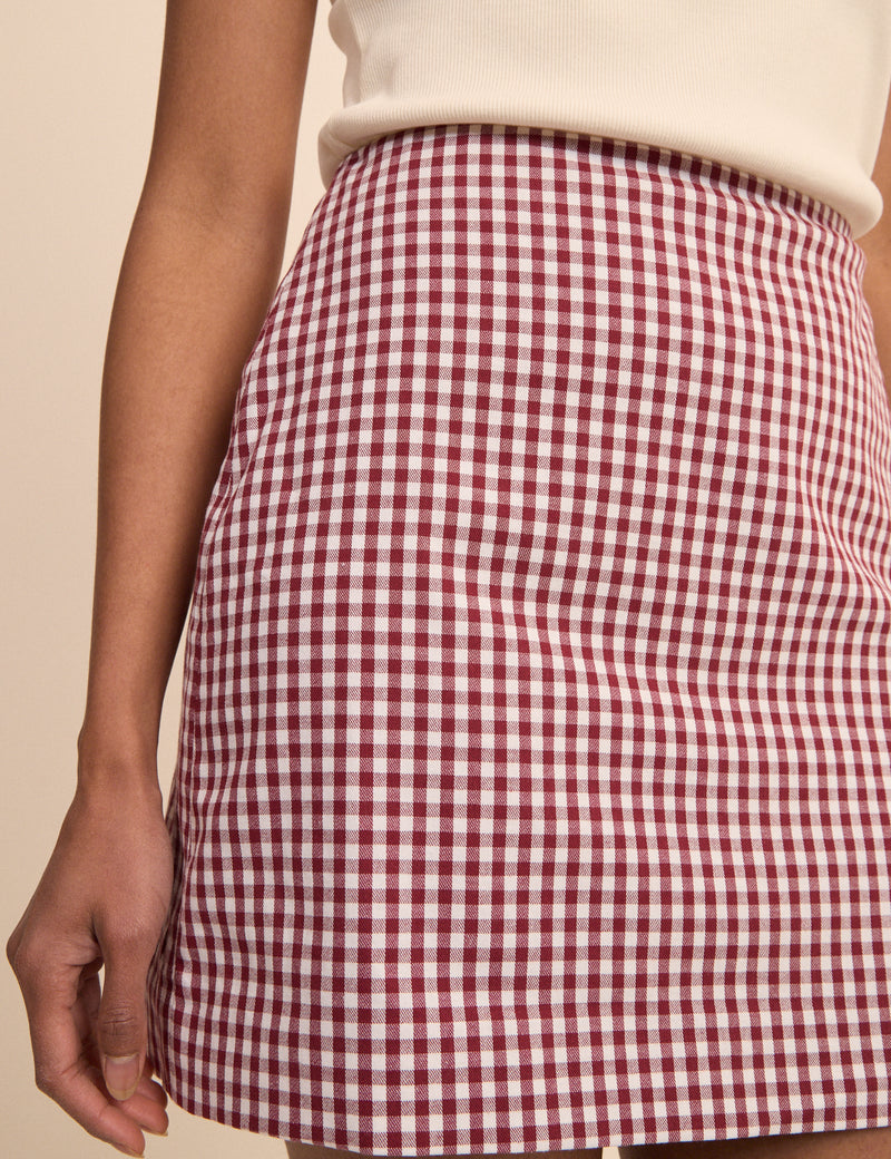 Burgundy Gingham Claudia Mini Skirt