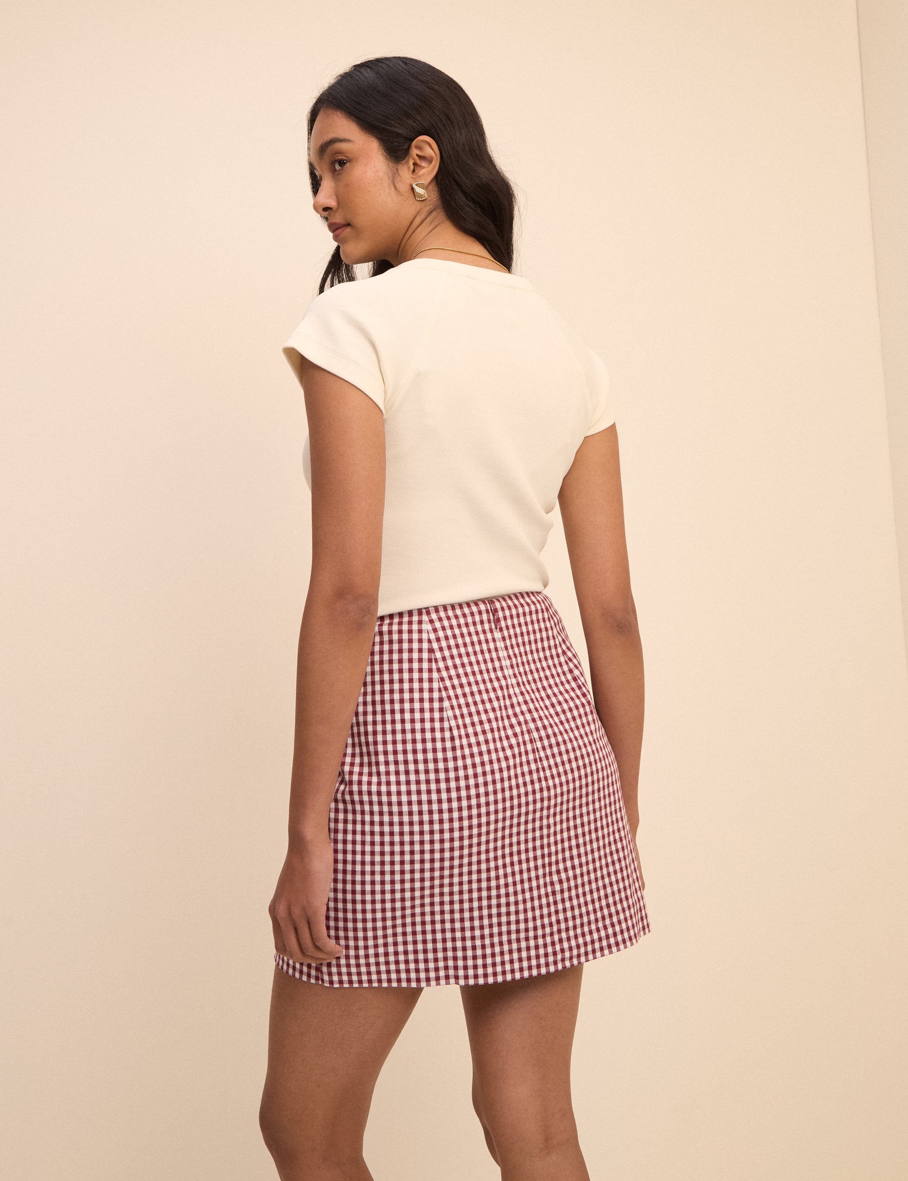Burgundy Gingham Claudia Mini Skirt