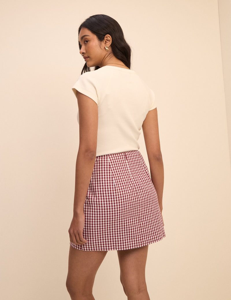 Burgundy Gingham Claudia Mini Skirt