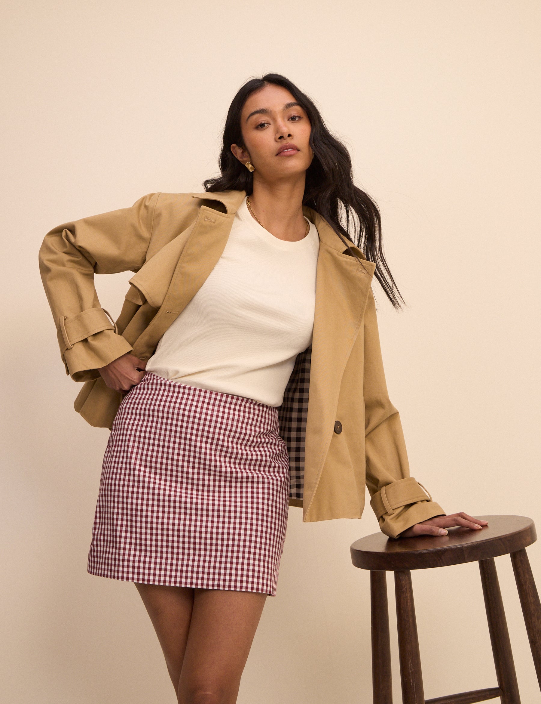 Burgundy Gingham Claudia Mini Skirt
