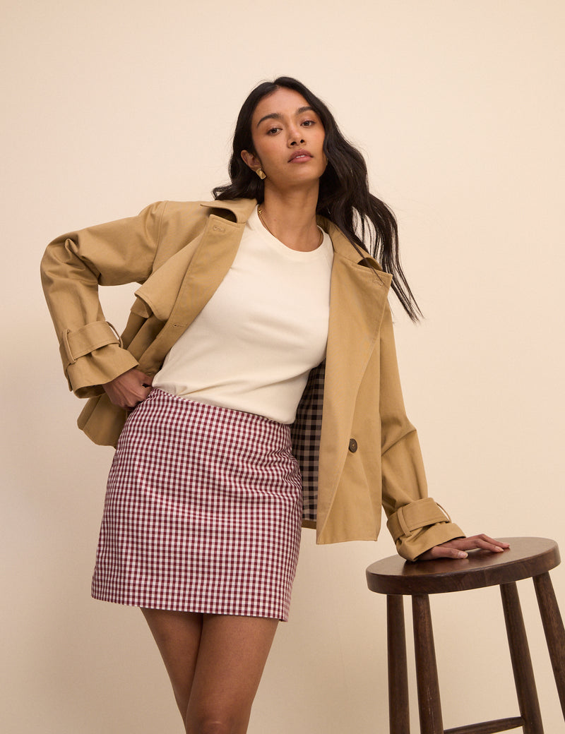 Burgundy Gingham Claudia Mini Skirt