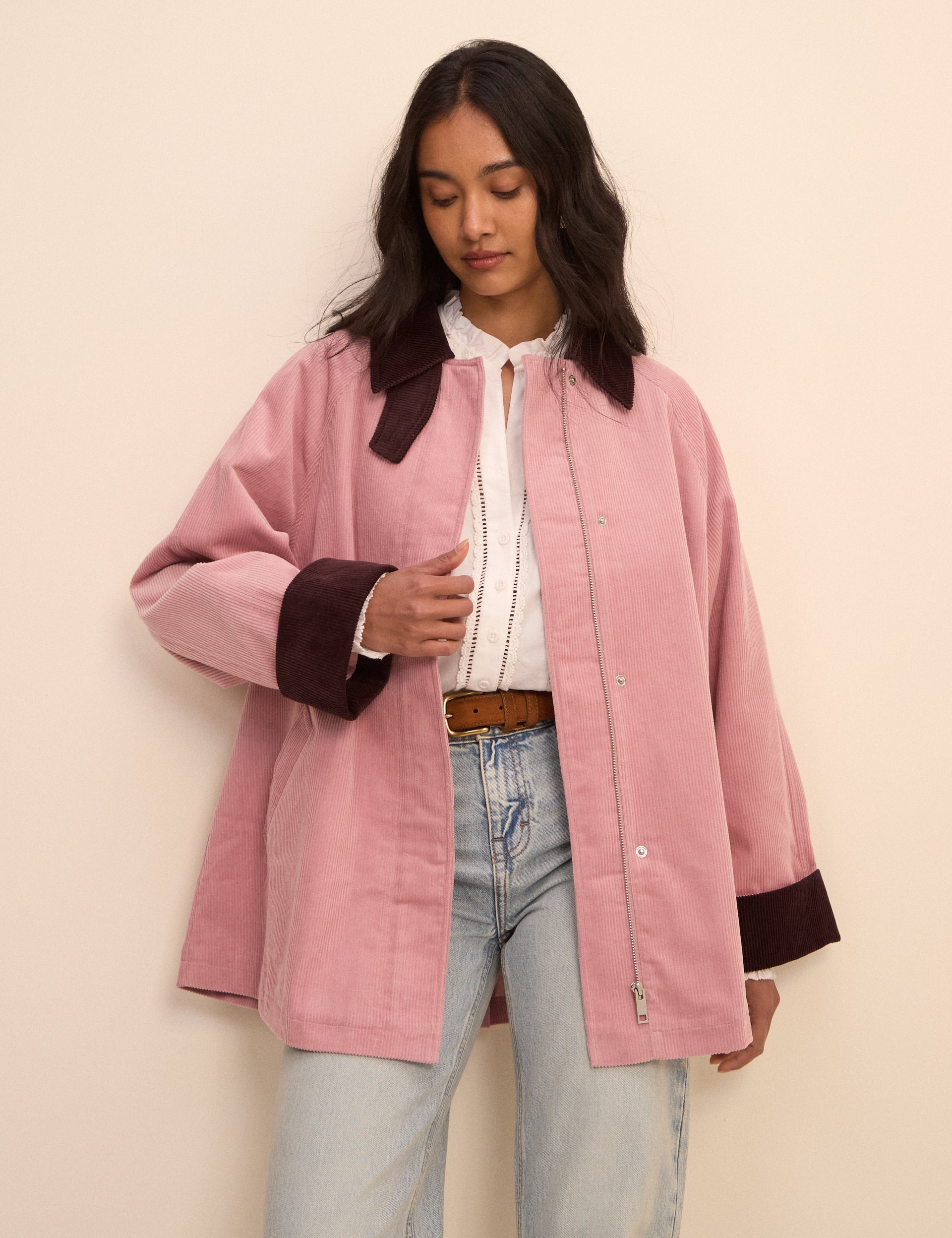 Freddie Cord Barn Coat Funnel Tab Collar Long Raglan | Nobody's Child