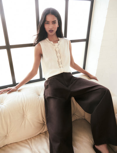 Brown Pleated Wide Leg Trousers