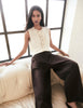 Brown Pleated Wide Leg Trousers