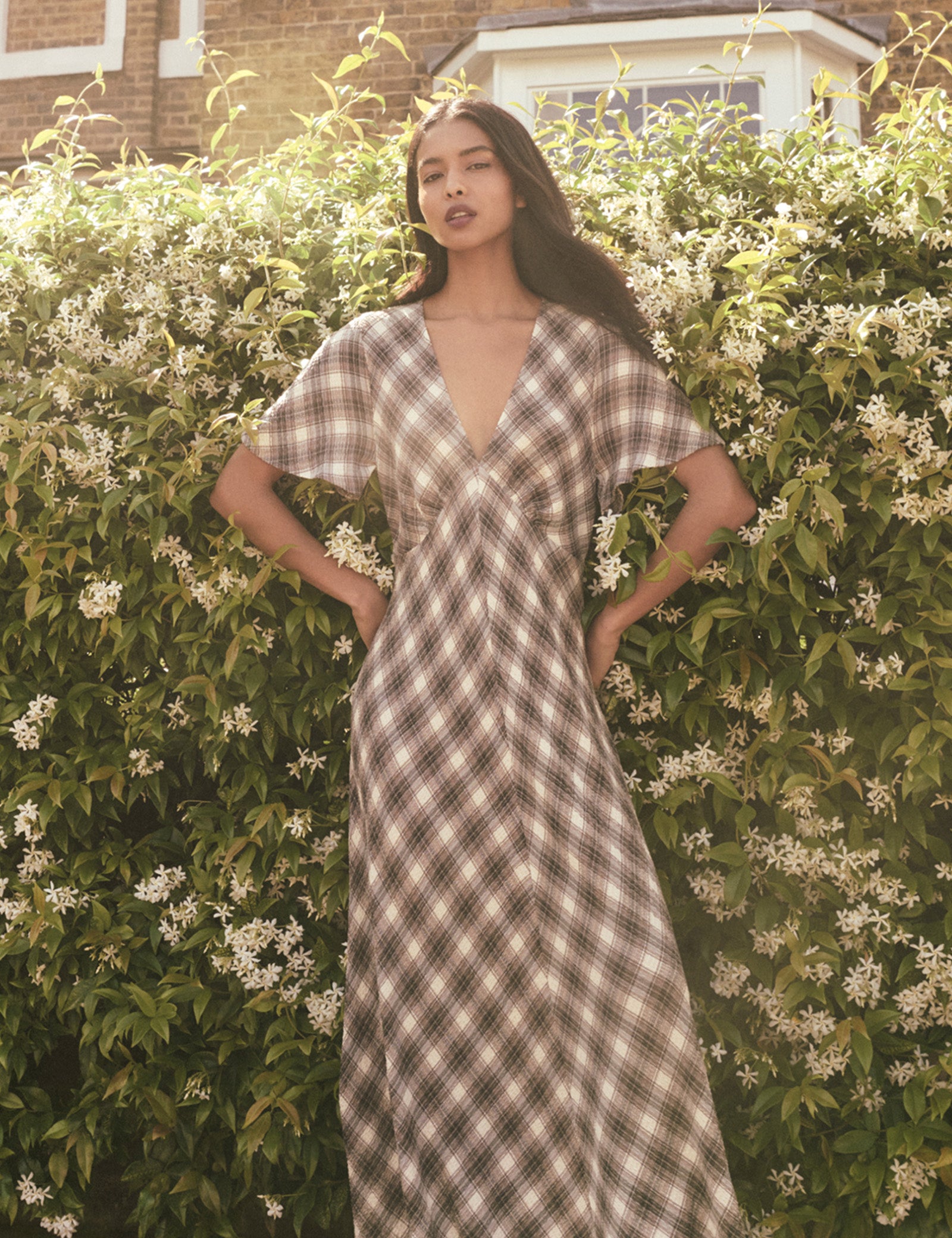 Brown Check Rowena Midi Dress
