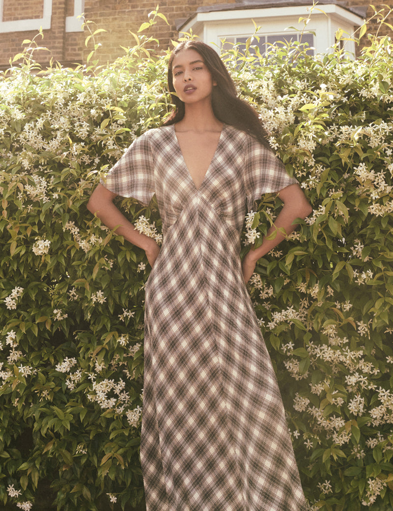 Brown Check Rowena Midi Dress