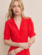 Red Collared Chrissy Midi Dress