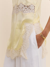 Butter Yellow Lace Trim Satin Cami Top