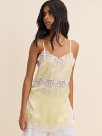 Butter Yellow Lace Trim Satin Cami Top