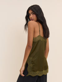 Green Lace Trim Satin Cami Top