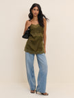 Khaki Lace Trim Satin Cami Top