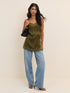Khaki Lace Trim Satin Cami Top