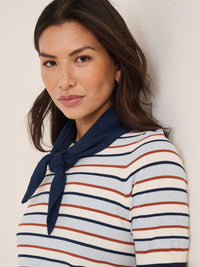 Blue Striped Tie Neck T-Shirt