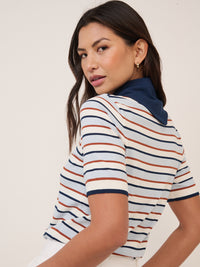 Blue Striped Tie Neck T-Shirt