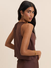 Brown Cowl Neck Satin Top