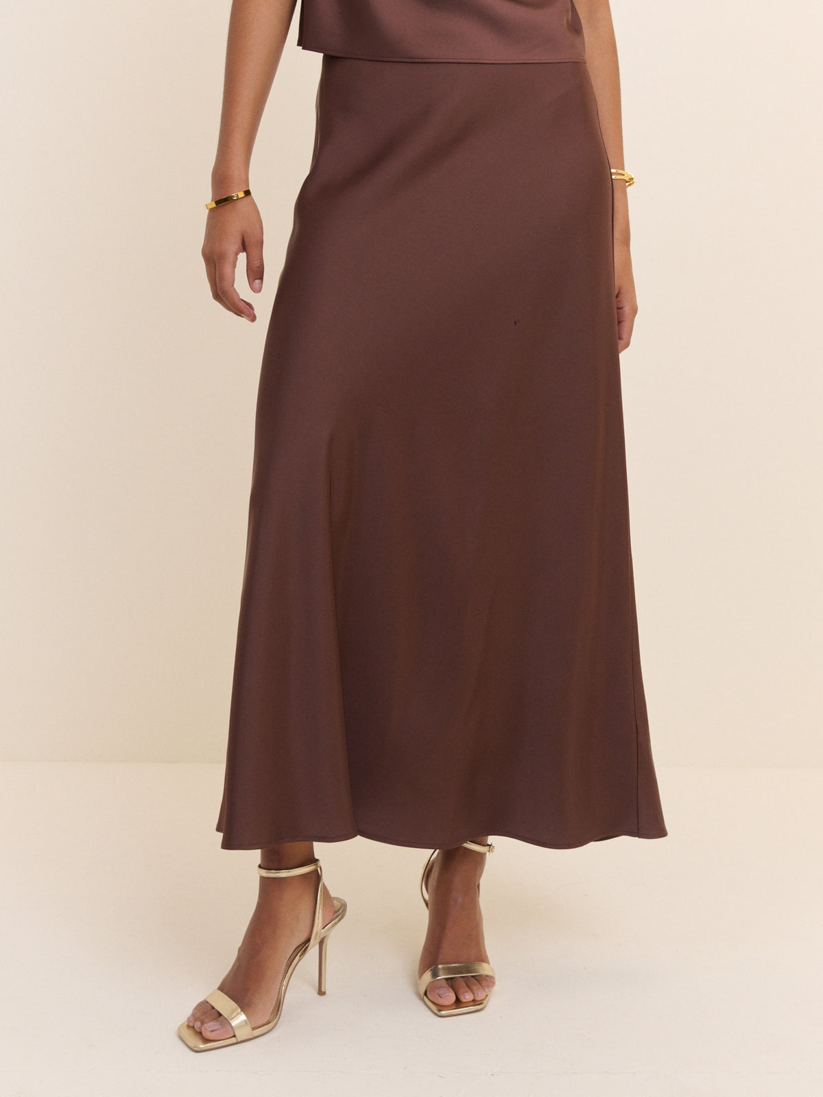 Brown Satin Slip Maxi Skirt