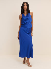 Electric Blue Satin Slip Maxi Skirt