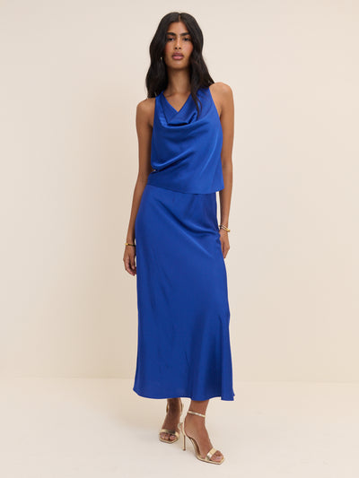 Electric Blue Satin Slip Maxi Skirt