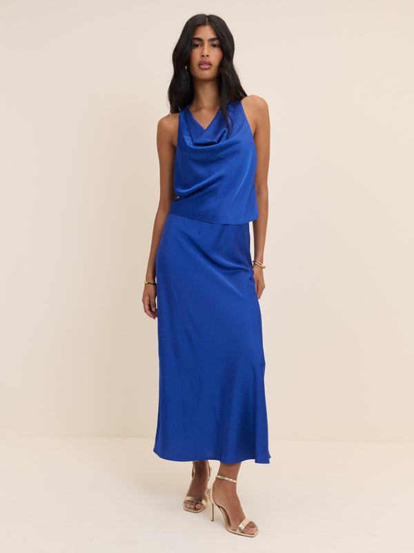 Electric Blue Satin Slip Maxi Skirt
