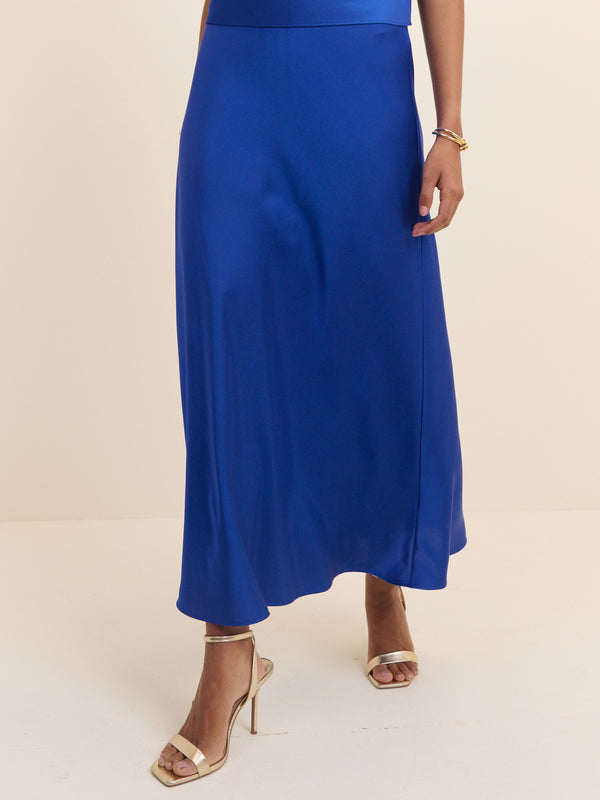 Electric Blue Satin Slip Maxi Skirt