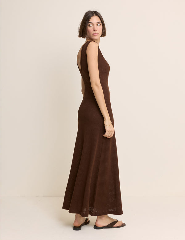 Brown Boat Neck Jersey Colbie Maxi Dress