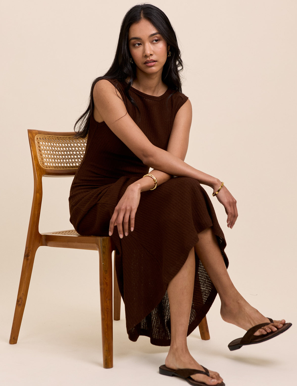 Brown Boat Neck Colbie Maxi Dress