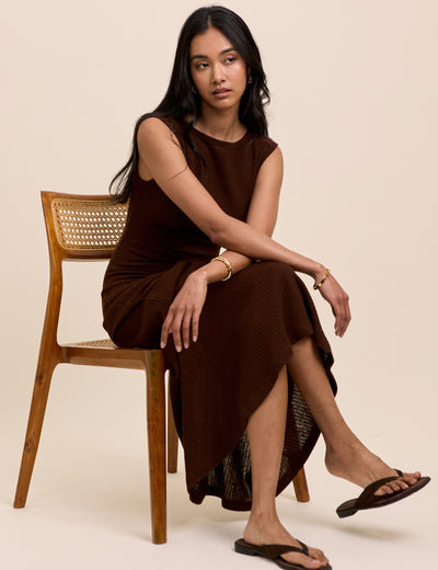 Brown Boat Neck Colbie Maxi Dress