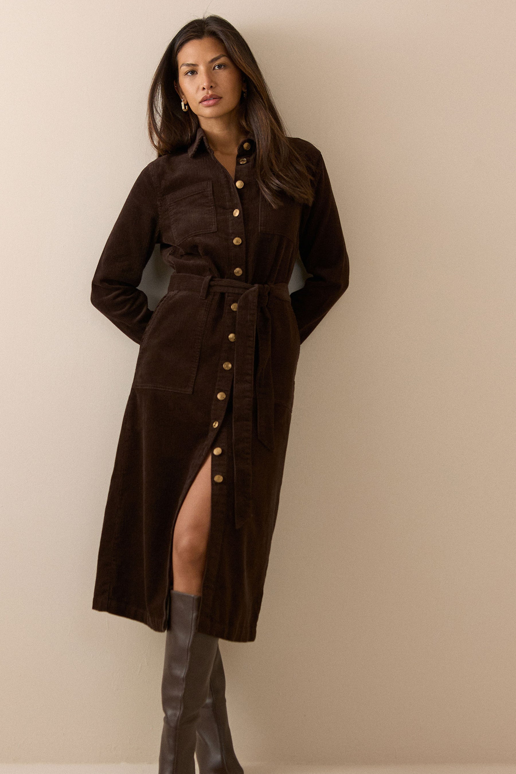 Brown Cord Finchley Shirt Dress