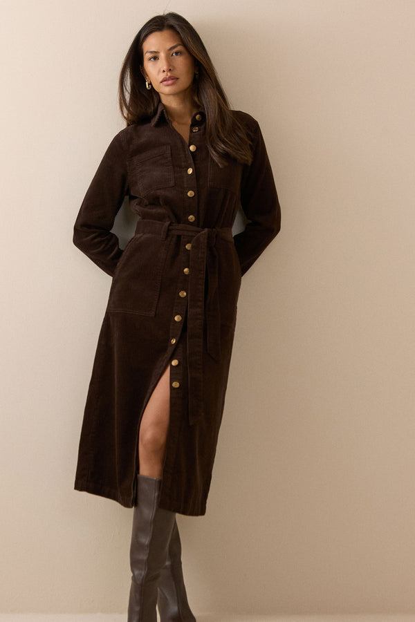 Brown Cord Finchley Shirt Dress