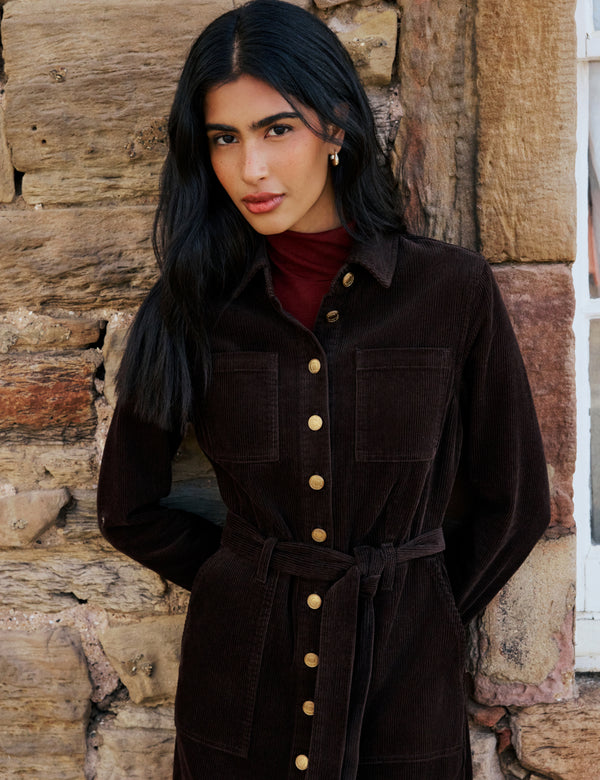 Brown Cord Finchley Shirt Dress