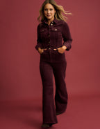 Burgundy Cord Flared Jumpsuit