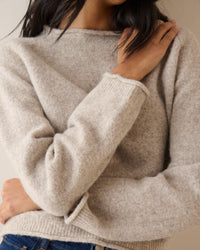 Oatmeal Ribbed Trim Boat Neck Jumper