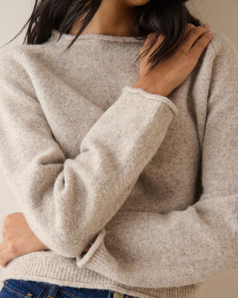 Oatmeal Ribbed Trim Boat Neck Jumper