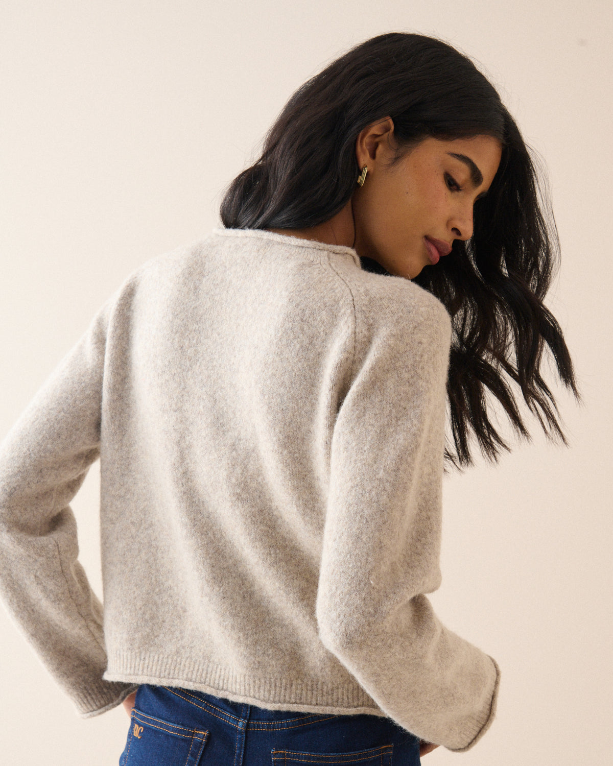 Oatmeal Ribbed Trim Boat Neck Jumper