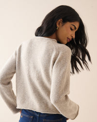 Oatmeal Ribbed Trim Boat Neck Jumper