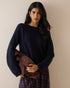 Navy Ribbed Trim Boat Neck Jumper