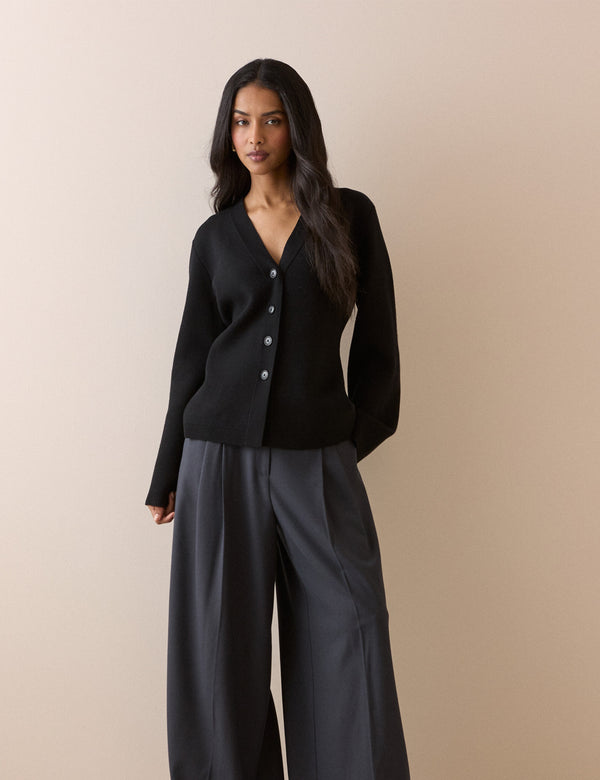 Black Cinched Knitted Cardigan