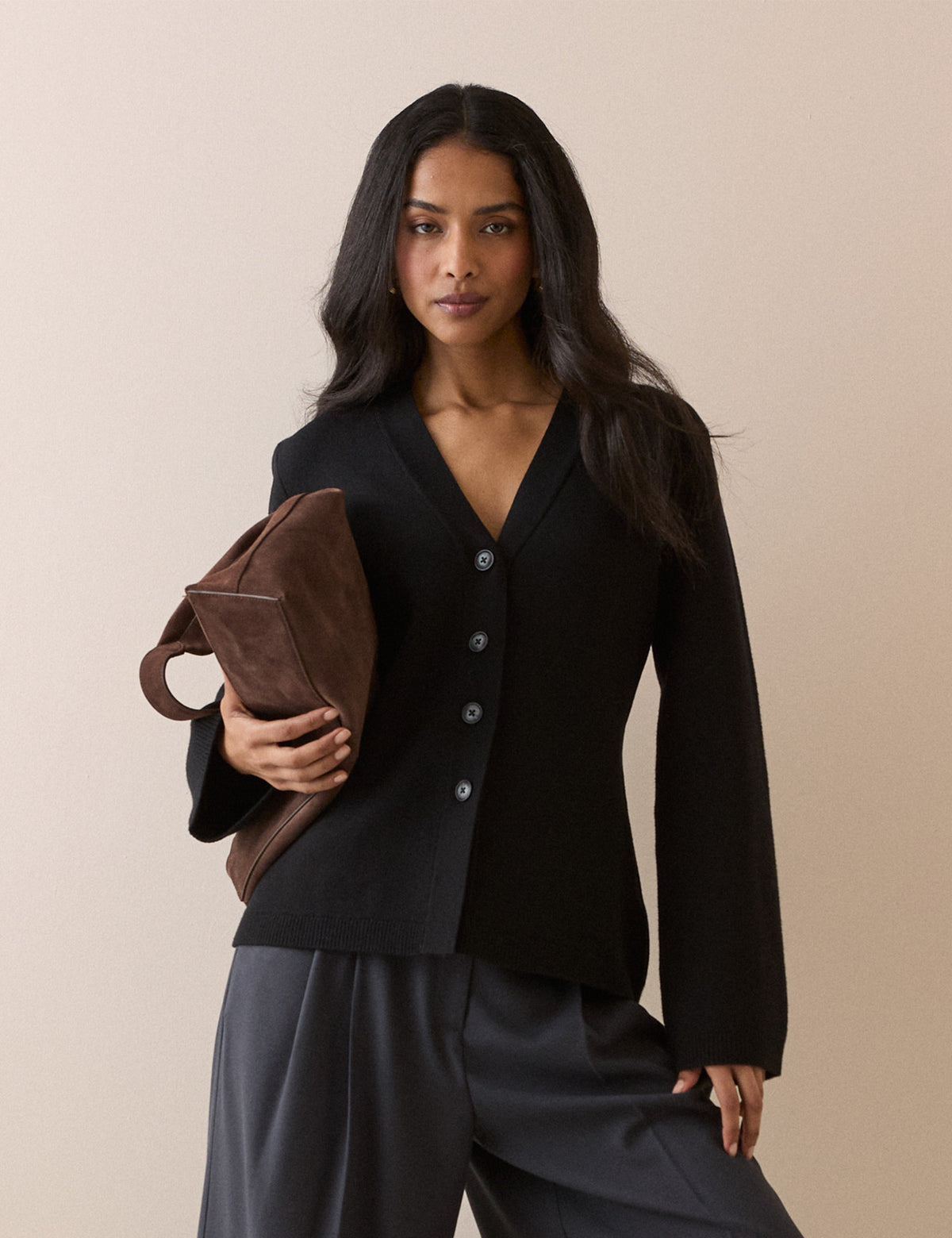 Black Cinched Knitted Cardigan
