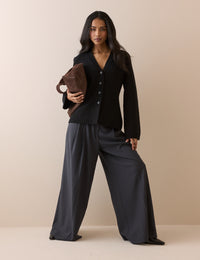 Black Cinched Knitted Cardigan