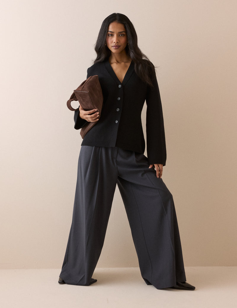 Black Cinched Knitted Cardigan