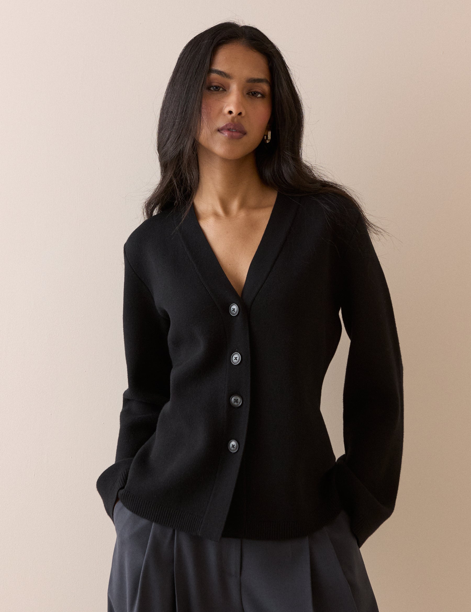 Black Cinched Knitted Cardigan