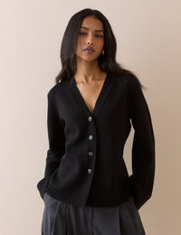 Black Cinched Knitted Cardigan