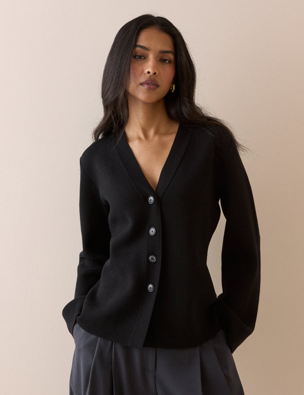 Black Cinched Knitted Cardigan