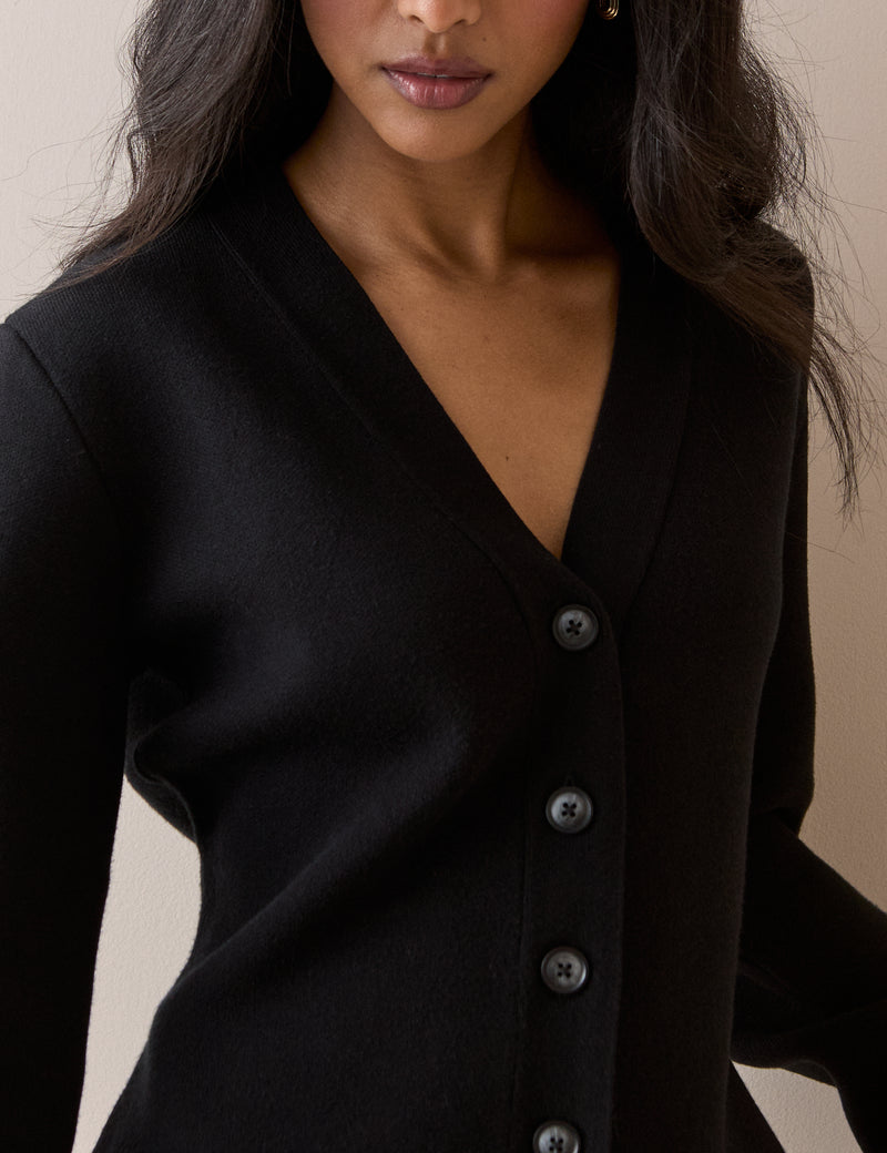 Black Cinched Knitted Cardigan