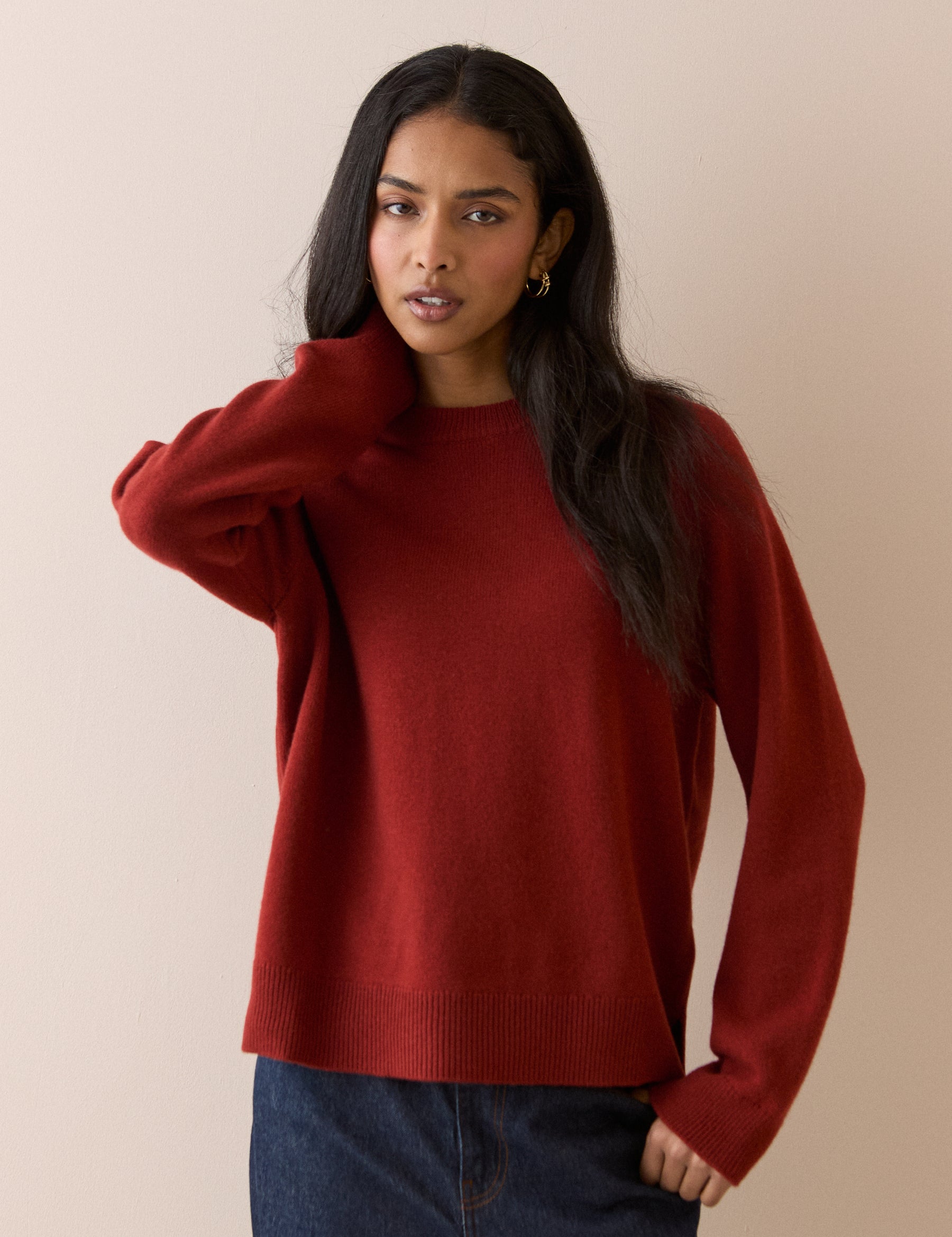 Rust Red Raglan Sleeve Wool Jumper