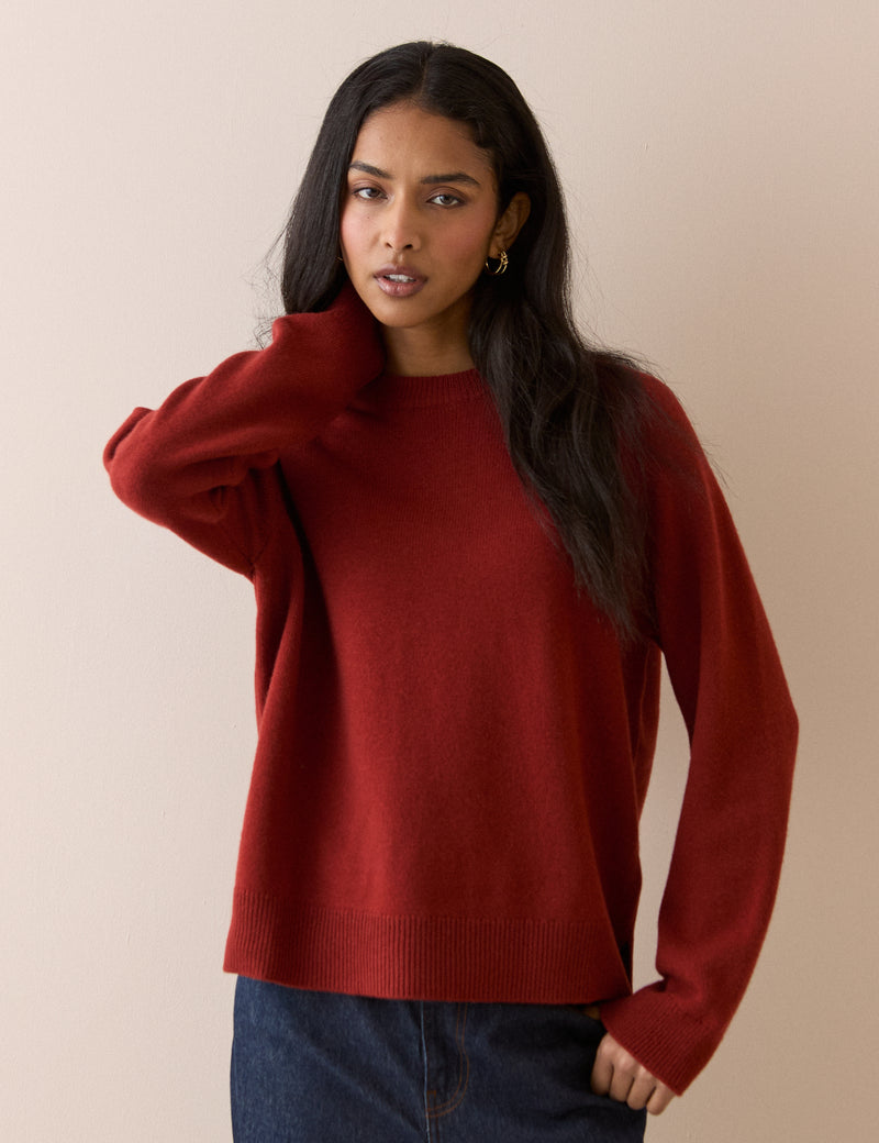 Rust Red Raglan Sleeve Wool Jumper