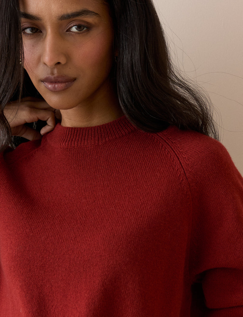 Rust Red Raglan Sleeve Wool Jumper