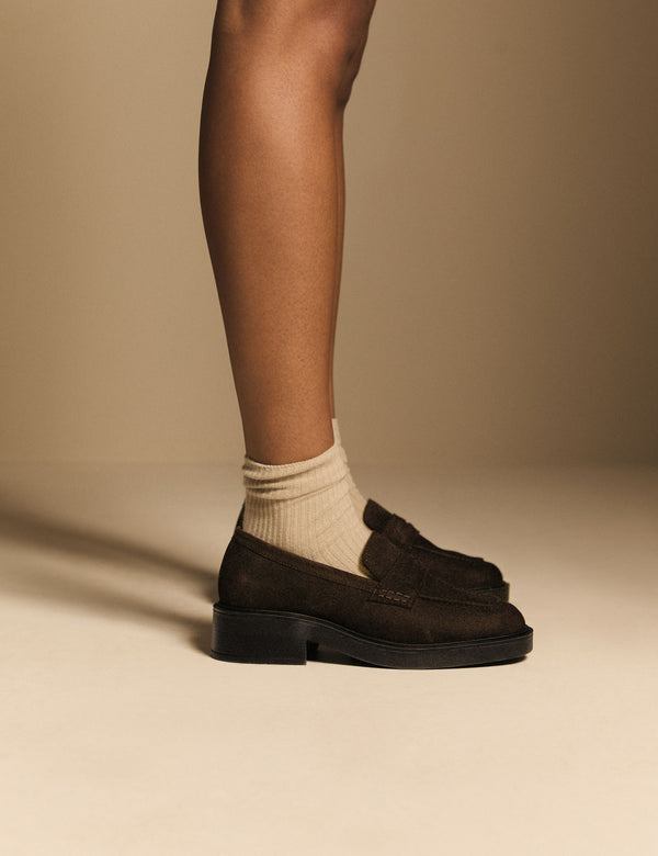 Brown Suede Chunky Loafers