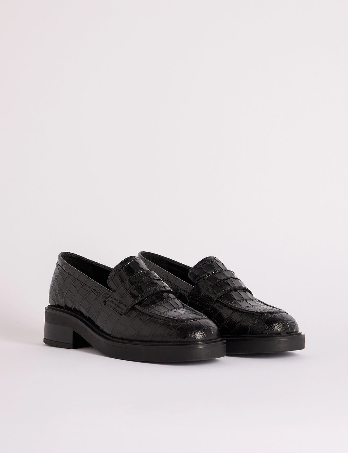 Black Croc-Embossed Chunky Loafes